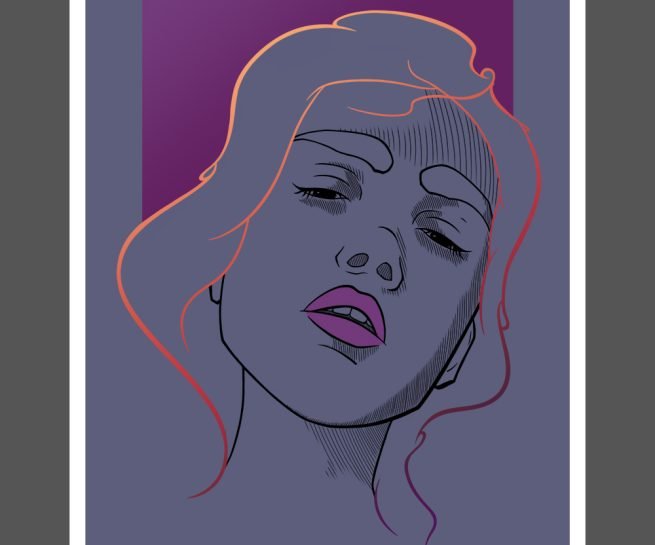 dessin en digital painting d'un portrait violet en lineart