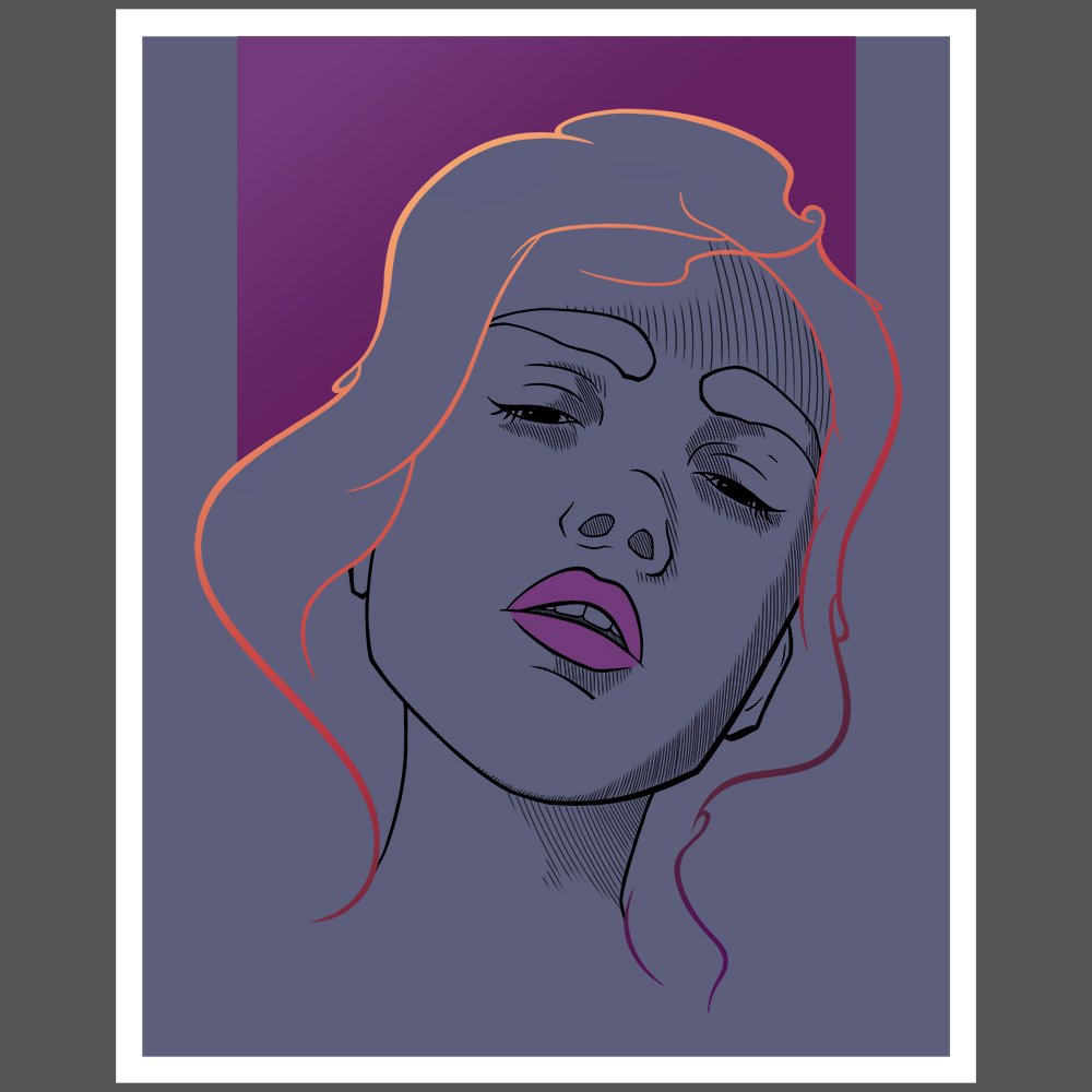 dessin en digital painting d'un portrait violet en lineart