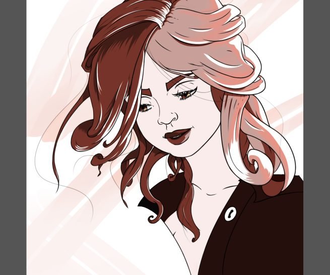 dessin en digital painting d'un portrait d'une femme pensive